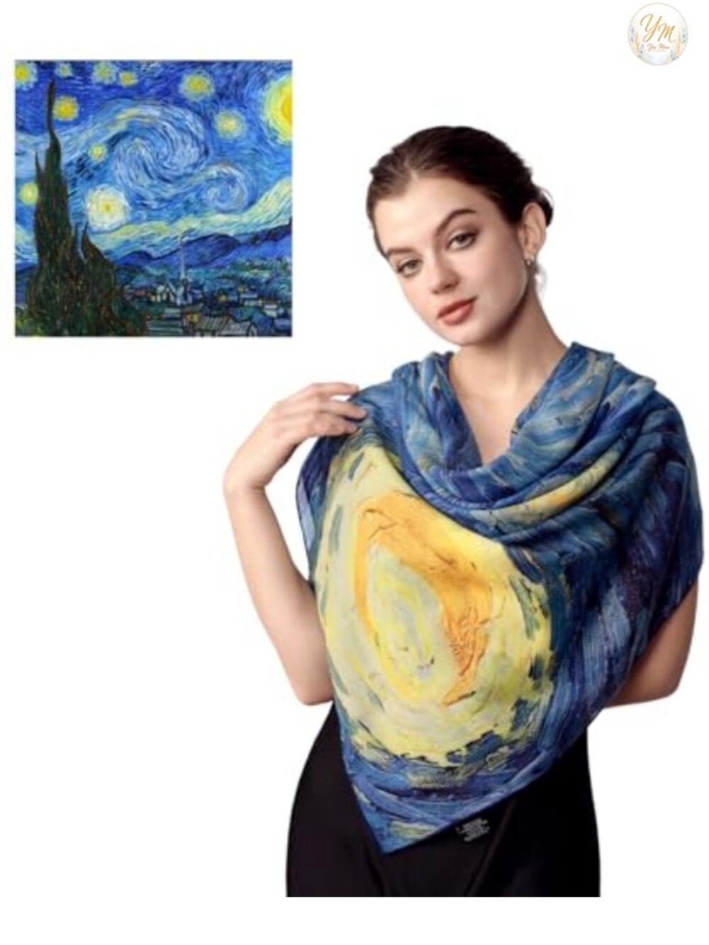 100% Cashmere Women's Square Scarf Art Print 36x36 Wrap Pashmina